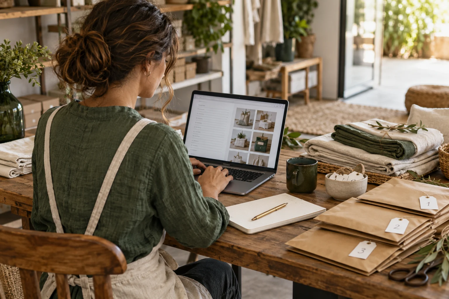 商家使用电脑整理日常订单